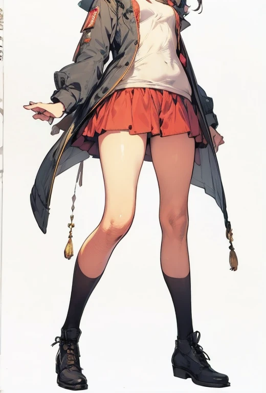 1 girl, Kei Karuizawa blue shirt, white skirt, clothes around waist, jacket, Rote jacket,FFA,from bottom,Leg Up,All, only, solely,Feet,Viewers look at,