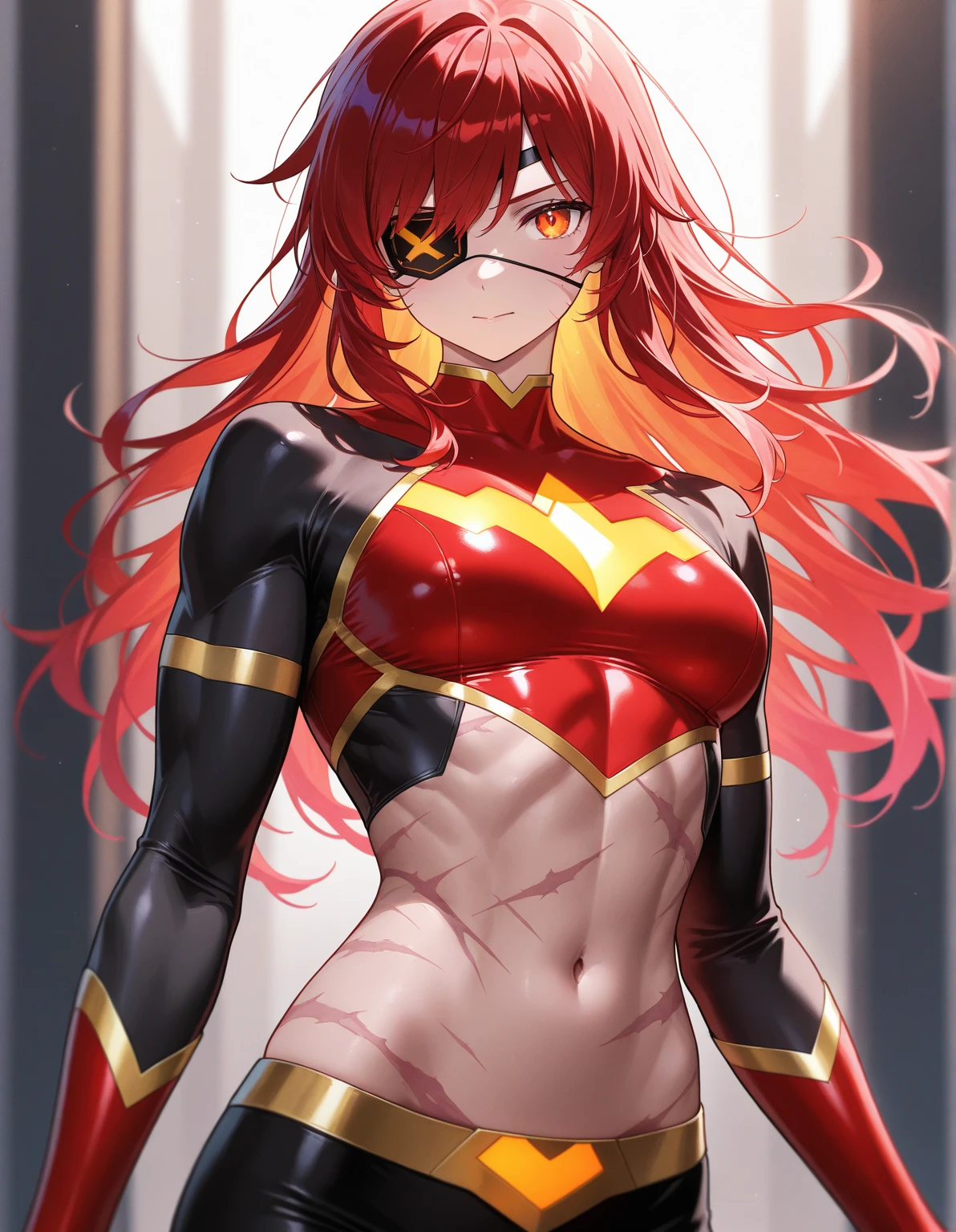 red-haired, sexy girl dressed as a superhero