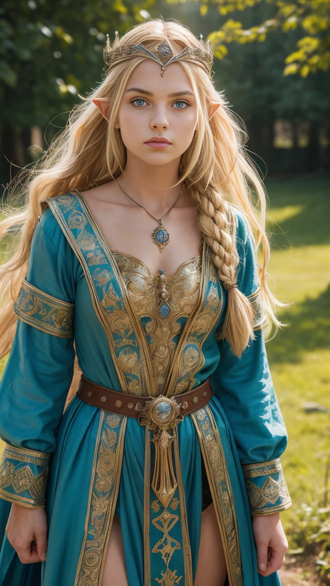 ((8k)),((FanPri )),((medieval)),((perfect eyes, detailed skin ,skin blemish)),((detailed skin ,skin blemish)),(((A ))),(cute),( beautiful ),(cute),(( perfect body )),(( long blonde hair )),(( blue eyes)),(( small breasts)),( little fantasy warrior mind),(Elf cloth robe,  revealing ),Fantasieland,Castle wall ,Ruin,Burg,burghof, warrior crown ,Epic light and lighting,heroic pose ,graceful,Elegant