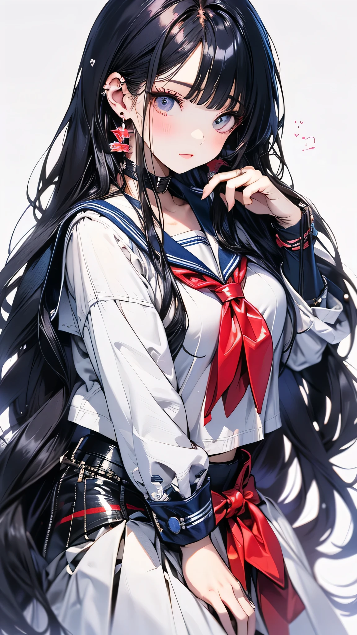 masterpiece, Highest quality, Ultra-high resolution,Sailor suitを着用、long hair、Black Hair、Very beautiful、Very large breasts、Big Breasts、Very sexy、Sexy pose、Full body view、Mouth open、Pink Rouge、,(Ideal body proportions:1.5),(Very beautifully detailed large eyes:1.5), (Embarrassing,blush:1.7),Beautiful detailed hair , Beautifully detailed face, Perfect feminine face, , (Dressed,Sailor suit:1.6),(Under the chest:1.7), (beautiful saggy breasts,Beautiful huge breasts:1.4), (Big cleavage:-0.0),(Open your mouth:1.6),art,(Sexy pose:1.5),(I want you,Gentle Love:1.6),(heavy breatheing,breathe,fog:1.7),光沢のあるSailor suit、The whole body is covered in oil and has a glossy look.,
