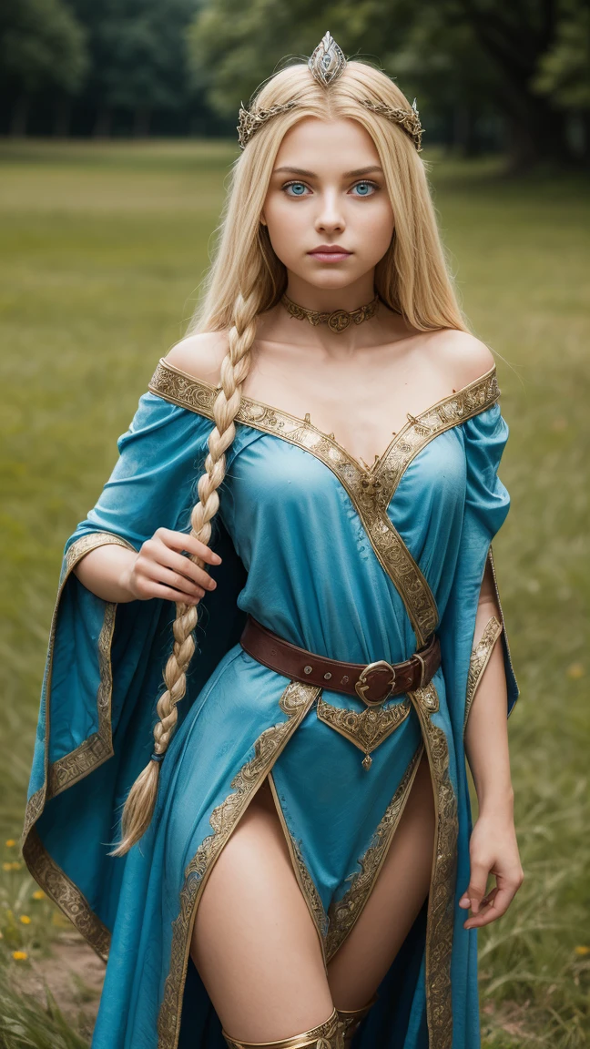 ((8k)),((FanPri )),((medieval)),((perfect eyes, detailed skin ,skin blemish)),((detailed skin ,skin blemish)),(((A little teenage girl))),(cute),( beautiful ),(cute),(( perfect body)),(( long blonde hair )),(( blue eyes)),(( small breasts)),( little fantasy warrior mind),(Elf cloth robe,  revealing ),Fantasieland,Castle wall ,Ruin,Burg,burghof, warrior crown ,Epic light and lighting,heroic pose ,graceful,Elegant