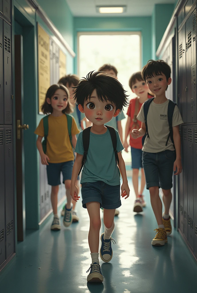 The boy in shorts is kidnapped