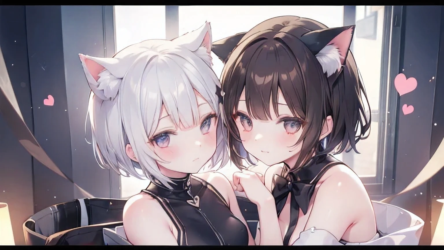Female Middle School Student Short Hair brown hair Cat ears yandere Heart Eyes