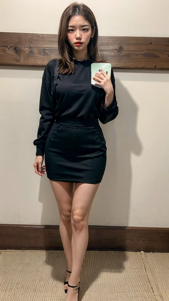 Wanita berhijab dengan thight skirt, full body, armpit, sneakers