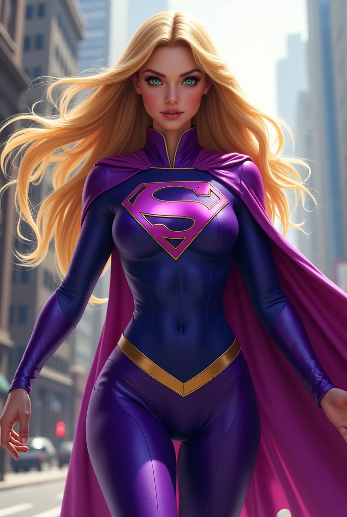 1girl, vestindo fantasia de supergirl rasgada, voador, corpo firme, olhos azuis, loira.