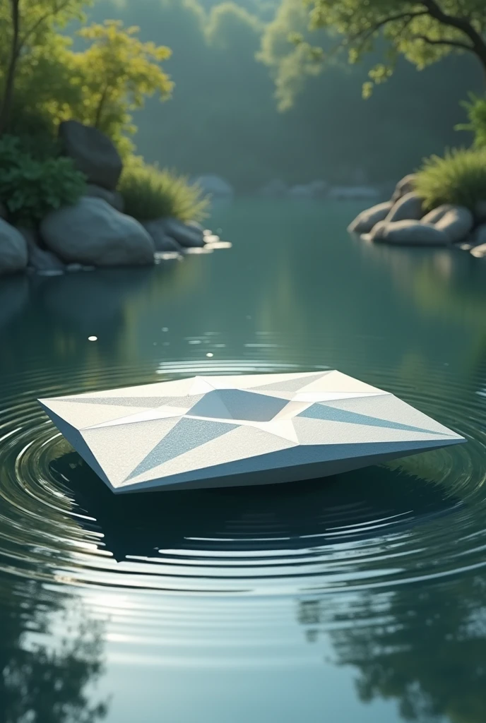 A diamond-shaped platform stands on the water and slowly spins and makes waves