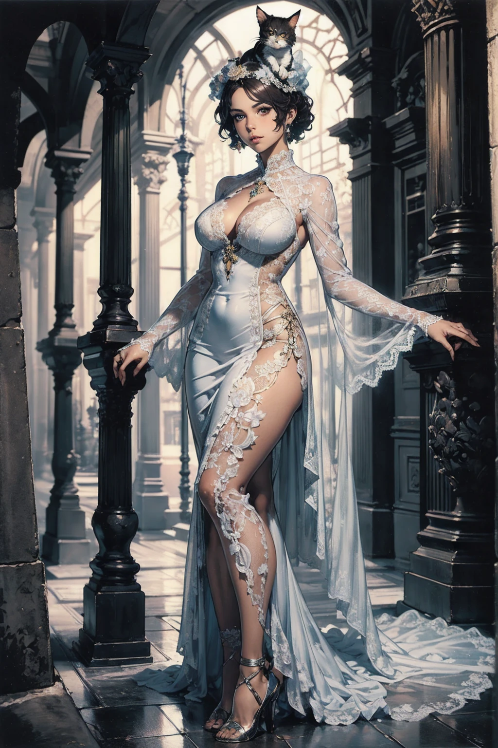 ((best quality,4k,highres,masterpiece:1.2)),((character concept art)), 1 man, age 25, Chinese Hong Kong, Hong Kong Elite, eldest sister, triad male leader, Known for her impeccable fashion sense and elegant demeanor, she is a true embodiment of the Versace brand. His body language is as captivating as his style, always exuding confidence and high fashion. (((he's wearing an exquisite Versace Barocco-print Shirt in Silk and Barocco-print leggings gold-tone/white/black, a true testament to the brand's luxurious aesthetic.))) Paired with Versace Tribute Sandals, she carries her ensemble with an air of effortless sophistication. Her accessories include a pair of Versace Tribute Sunglasses, enhancing her overall look. ((intricate detail)), super finely detailed hands, ultra finely detailed fingers(((ten fingers))), (standing still with confidently), (full body showcase), (show full body), (no logos on background), (no logo), ((plain background)), ((plain background)), (((empty background))).hot man, hot male , hot man , very small spikey boyish haircut, hot man