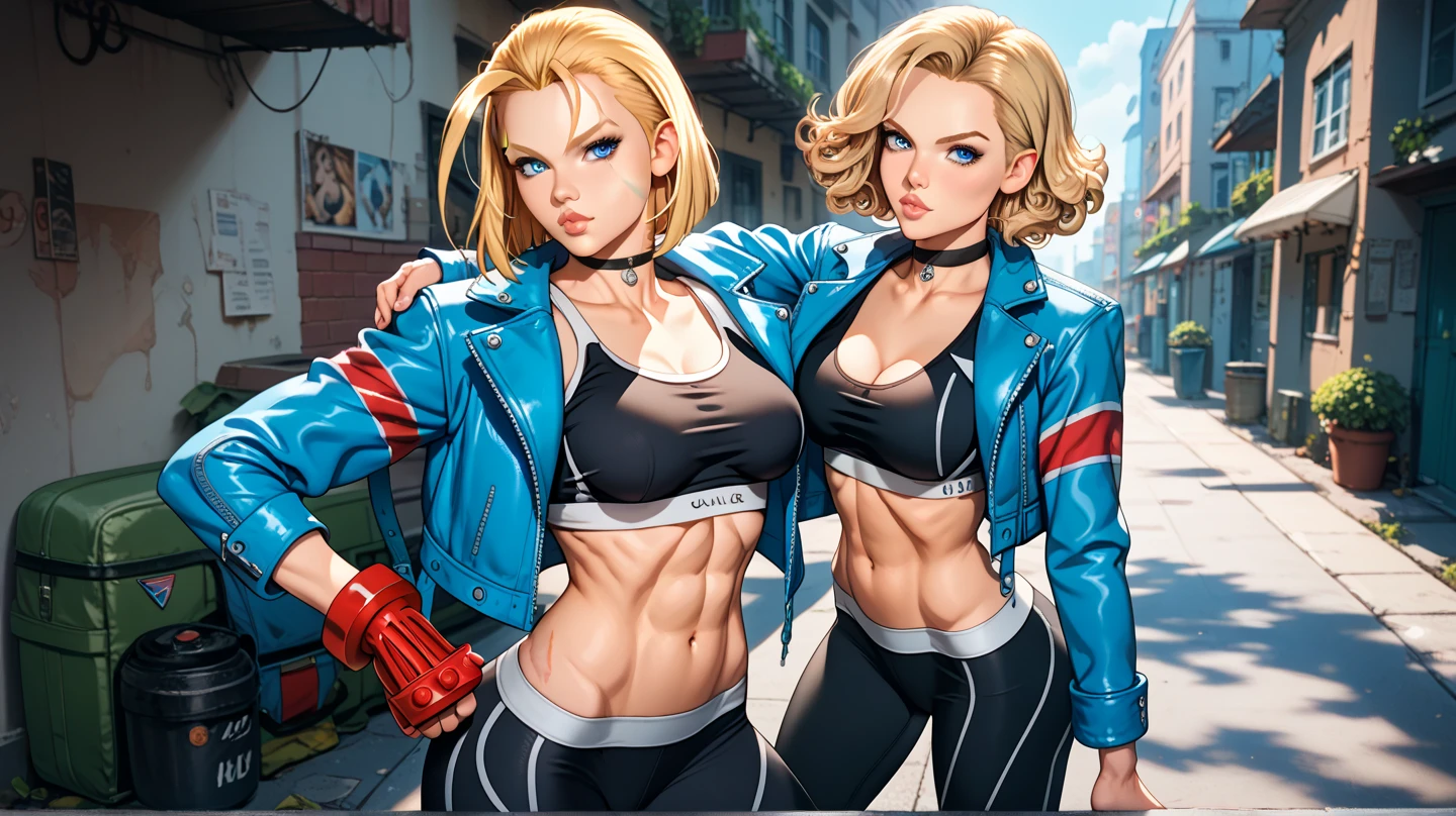 ((masterpiece)), ((best quality)), (ultra-detailed),
((sexy)), ((extremely detailed)), 4K, (8K), best quality,
(cute), (((Android_18))), Cammy white, Cammy from street fighter 6,
((1girl)), ((scar of the face on the left side)),
((mature women)), open navel, midriff, ((medieval city)),
desert, morning, (((white sports bra)))), ((beautiful blue eyes)),
((blue jacket)), beautiful shiny blonde hair, (((blue pantyhose))),
muscular body, choker, (huge ass fitness 1.5),
Pulling Big Ass for Camera