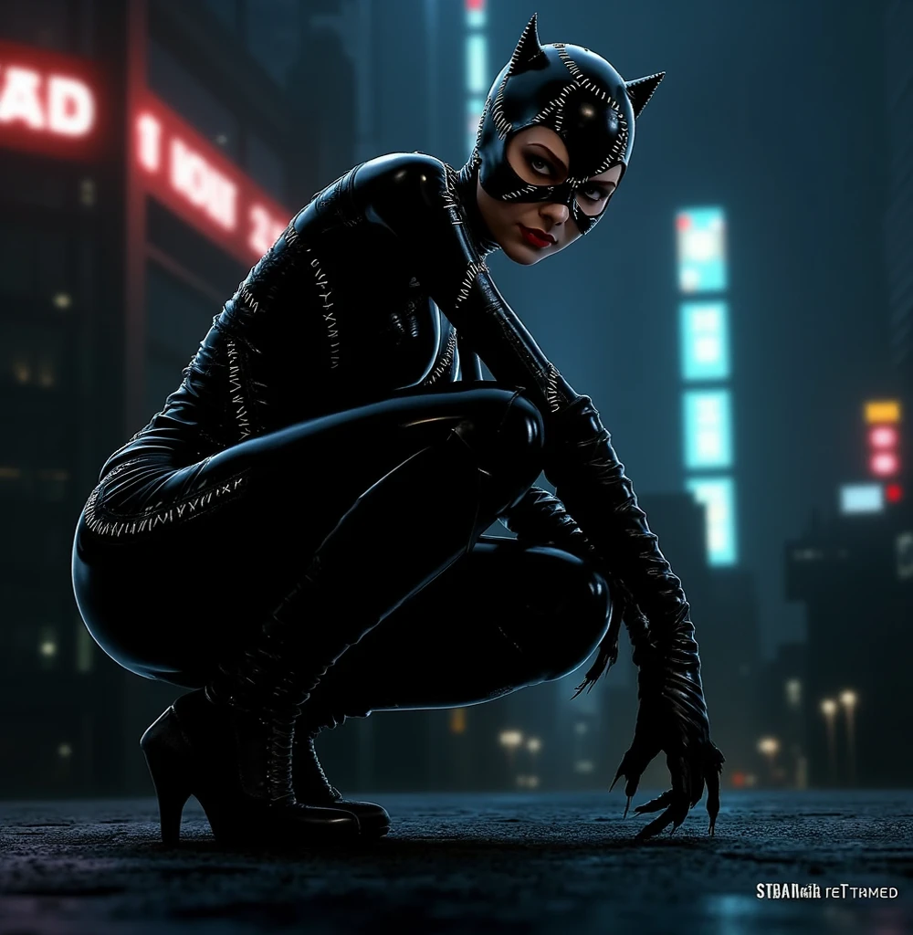 Horror-themed, <lora:Mortal Kombat style:0.9> wide shot of
Catwoman standing on top of a building ledge in mortal kombat universe , Live-action, glowing white sclera eyes, muscular, fitness, fighters, Action-adventure, brutal and gruesome, Mortal Kombat style, mk style
<lora:white sclera v2:1>
<lora:Catwoman 1992:1>, Eerie, unsettling, dark, spooky, suspenseful, grim, highly detailed