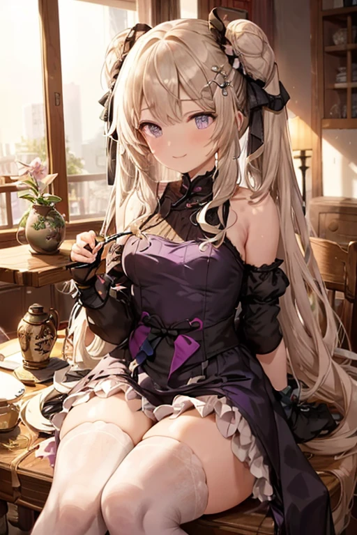 Doll girl,Puppet joints,Globular joints,Puppet joints,Puppet joints,Puppet Expression,Dull expression,Eyes without highlights,Lifeless eyes,Stiff eyes,Stiff movements,Cafe scene,Interior scene,?露arm,knee,arm,thigh,Close-up above the waist