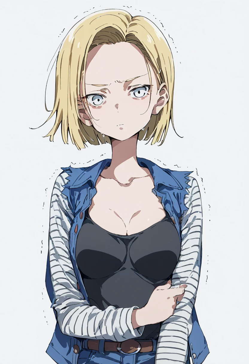 Android18全裸，， Her breasts are so soft, dynamic, and shaking violently， simple background，Android18，score_9, score_8_ up, score_7_ up，，女の子の全身クローズ up，suguha