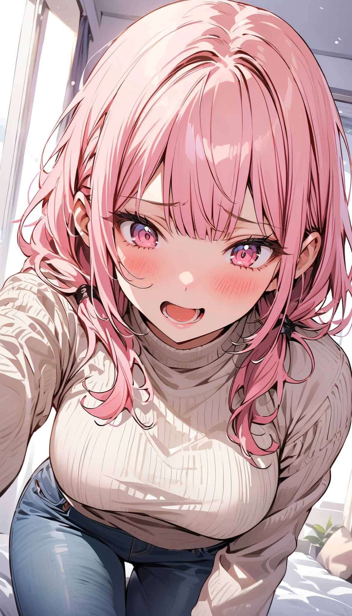 ((masterpiece, best quality)),high resolution,ultra detailed,8k,16k,detailed background, perfect lighting,detailed beautiful eyes,1girl,nsfw,embarrassed,blush,look at viewer,(steam,sweat:1.2),aroused,seductive eye,(from above,from front:1.4),(pov:1.4),face focus,fisheye lens,1boy,1penis,(oralsex),(deep fellatio,hetero:1.4),:>=,(penis in mouth),cum in mouth,portrait,(slender,kawaii),(Kagamihara Nadeshiko (Yuru Camp), blue eyes,pink hair, long hair,small breast,short_body,highlight in eyes,thin pubic hair,flat color),forest,camp