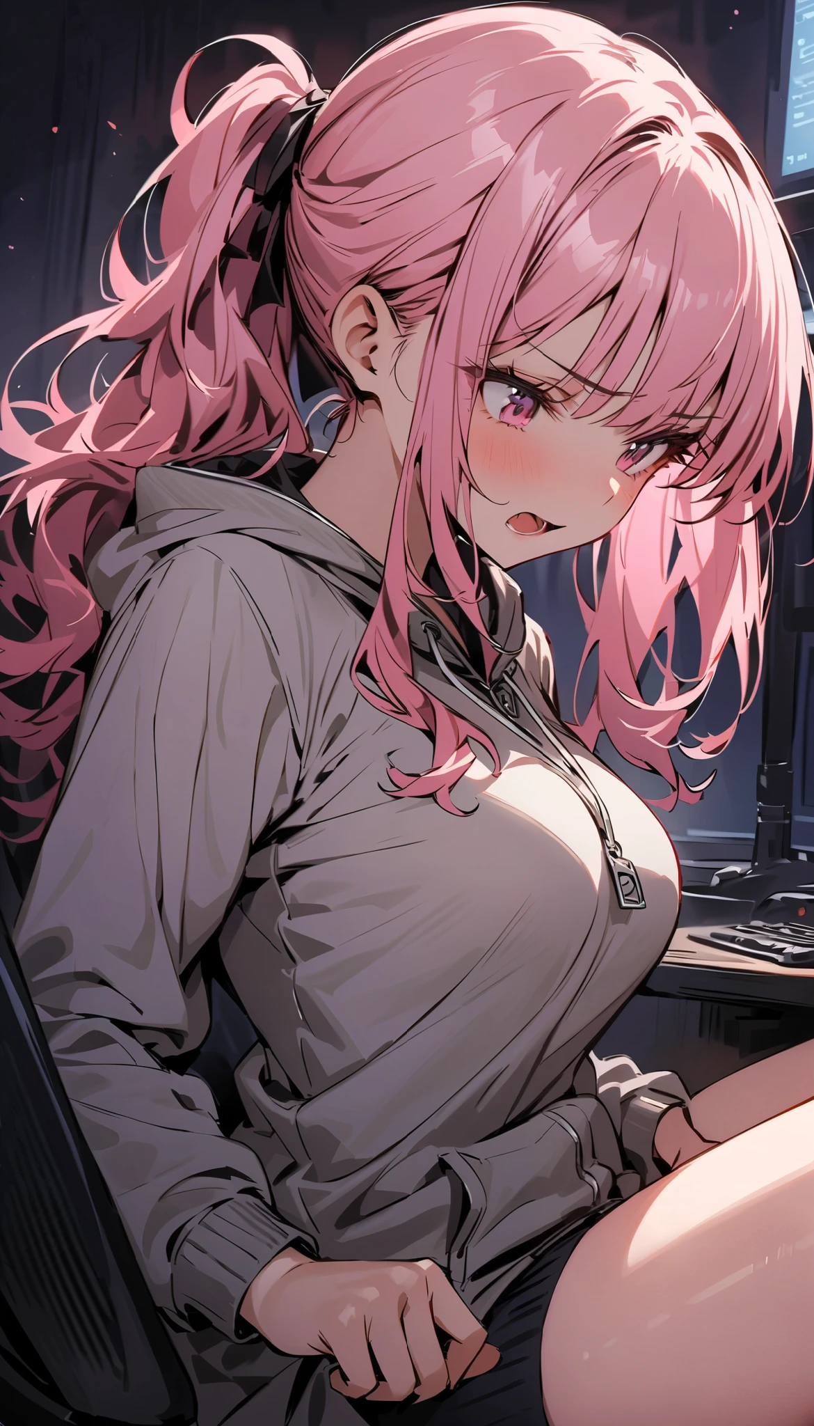 1 girl, 3D rendering, pink hair, Trendy clothes, Headshots showing chest