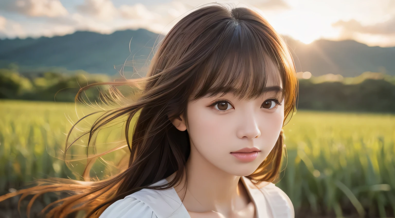 Highest quality,4K,8k,High resolution,masterpiece:1.2,Very detailed,Realistic:1.37,Portraiture,Soft colors,Gentle light,A girl exuding fatigue,long flowing hair,Delicate features,Thinking eyes,White skin,Happy expression,Soft pastel colors,Great atmosphere,shirt,Subtle brushstrokes,Dreamlike composition,Gazing into the distance,,Romantic atmosphere、Roppongi Nightlife、,Calm colors,Soft Shadows、Above-the-waist display、Ample breasts、
