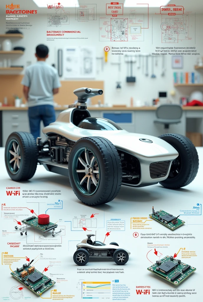 Make a Banner which explains the process of making Wi-Fi control robotic car for school project expo