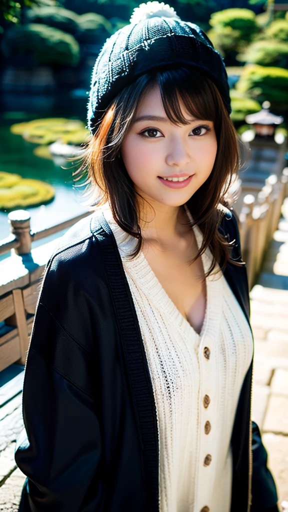 (Photorealistic), (ultra high realistic), (The ultra -The high-definition目), (ultra high detailed), (Increase contrast), (Increase saturation), (12 year old super beautiful girl), (light skinned)A pretty woman with perfect figure, Bright smile,, (Lifelike face), a short bob、Hair hanging over the ears, Realistic eyes, natural make up、beautiful detail, (real looking skin), Beautiful skins, enticing, The ultra -The high-definition, A hyper-realistic, Realistic, Very detailed,, bangss), (Tight black knit miniskirt dress、)(Outerwear is a short white hooded coat、Opening the front)(White knee high boots)japanese cute idol, I can see the cleavage) Brown hair,cafes、sexy pose、Beautiful valley、beutiful breast、thin-waist、big butts、Crossed legs、a chair、Knee-deep angle
