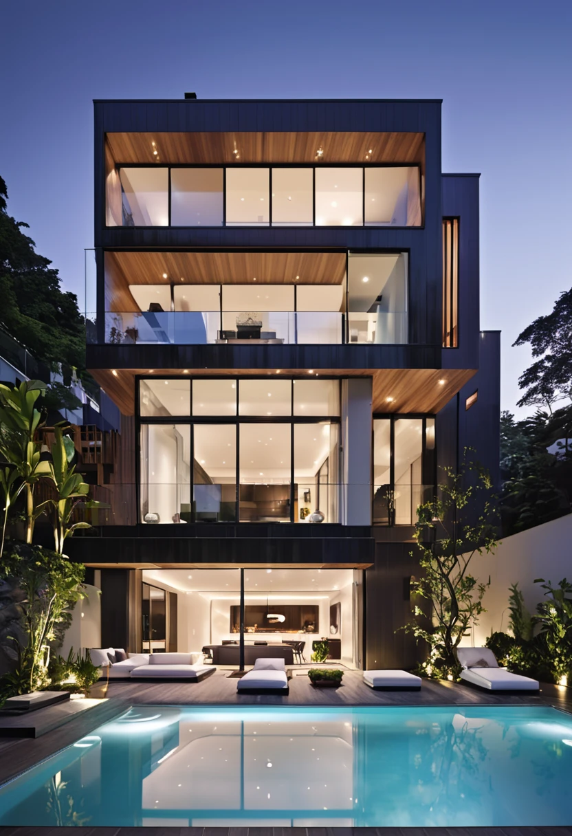 Three-story modern and luxurious house It looks very big and majestic