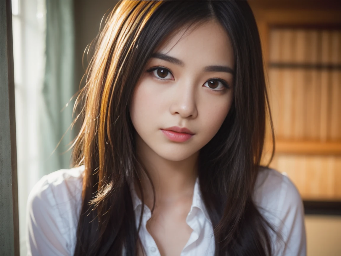 (((32ｋ,High detail,High definition、masterpiece,Attention to detail,Esbian all over,solo))),RAW Photos & Realistic atmosphere,美しい濃いblue eyes,Mouth details,Glossy lips,Fine eyebrows,With soft white skin that shines in every detail、Detailed eyes、blue eyes,Very beautiful eyes,Detailed lips、Very beautiful face,Very well-formed face、A vivid face,Beautiful, shining lips, Realistic Young Gravure Idol, Very beautiful school girl, , Young Sensual Gravure Idol, Young Gravure Idol, Beautiful and cute adult１6 years old ,The whole body is wet,Dripping,Blushing,Very beautiful, Sexy and classy１6 years oldの女の子,Medium-long brown shiny hair,Wet hair,Dripping水,Dripping,(Looking into the camera：1.4）,（darkness,Very dark,Use a flashlight to illuminate an object in a dark classroom：1.7）,（Sexy,Healthy and toned body,High Detail High Vision High Vision Japan HDTV Black HDTV High Vision Black High Vision Black High Vision High Vision Black High Vision High Vision Uniform,well-shaped chest of medium size,,,Mature Body, I&#39;m so anxious I feel like crying,Watery eyes,Cold Smile,Glare,Glare顔も美しい,High Resolution Arm,,High Resolution Finger,：1.5）,（The chest of the uniform is open,Wearing a classy  uniform in black and red、黒のパンストとSexy脚を身につけて、She is standing upright, shyly lifting her skirt.：1.7）