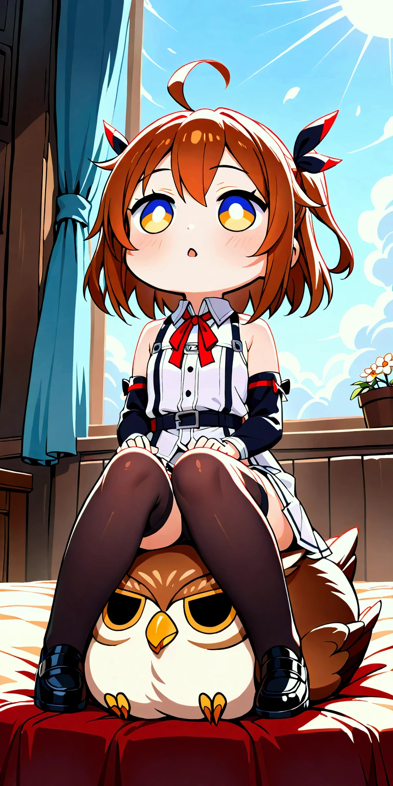 (1girl\(chibi\) is sitting on big owl:1.5). masterpiece, best quality