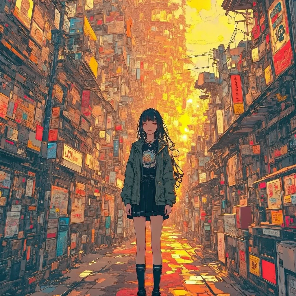 masterpiece, solo, rough stroke anime, 1girl, full body, panorama, brown hair, long hair, hoodie, high contrast, sharp line art, detailed illustration, long eyelashes, cinematic lighting, ambient light, volumetric lighting, ultra aesthetic environment, 8k, 16k, hdr, best quality, indirect lighting, super quality composition,sunset , realistic anime background, cinematic lighting, bokeh , blurry background, tokyo city, sunset, vast sky,
