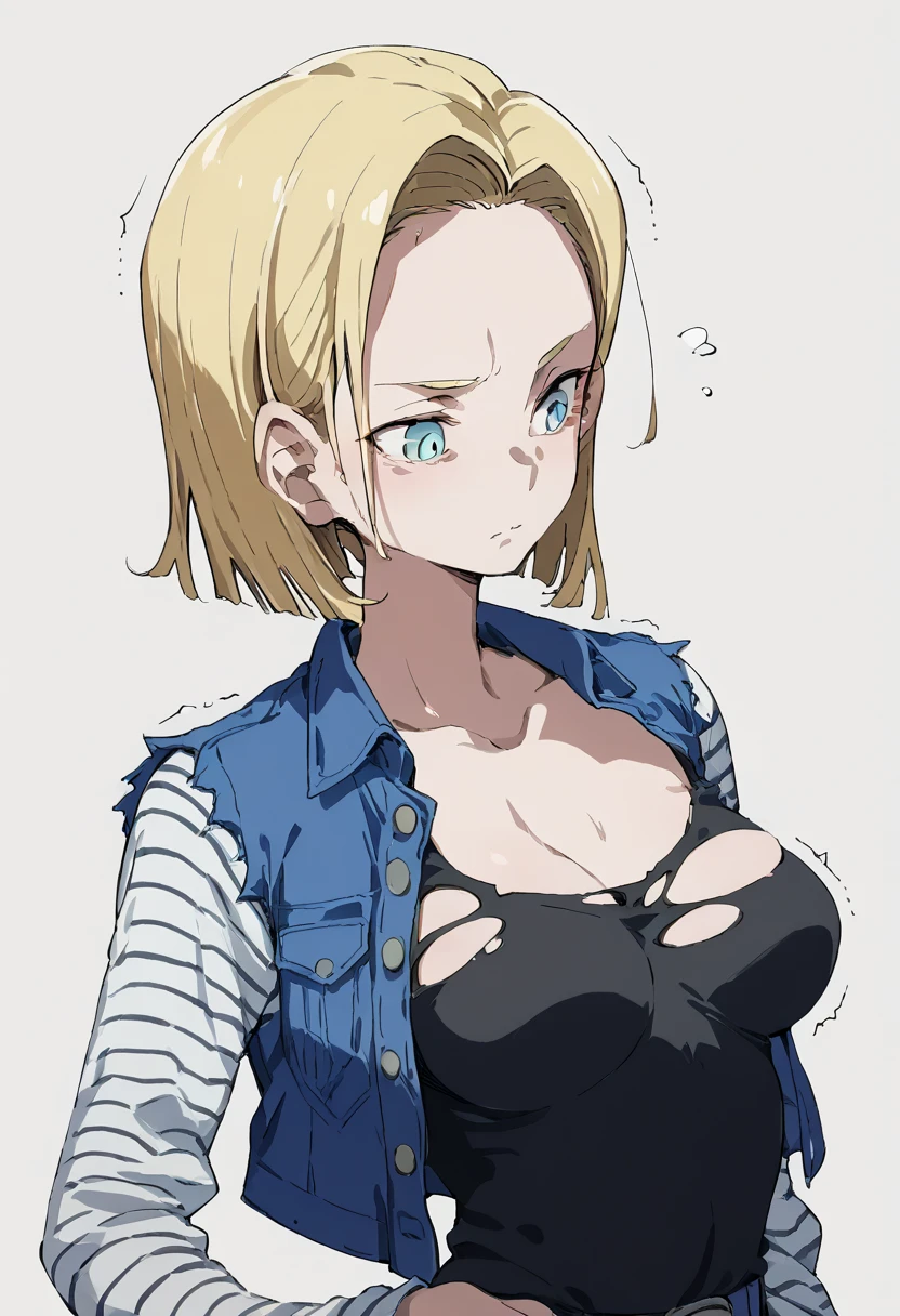 Android18全裸，， Her breasts are so soft, dynamic, and shaking violently， simple background，Android18，score_9, score_8_ up, score_7_ up，，女の子の全身クローズ up，suguha,Clothes are torn