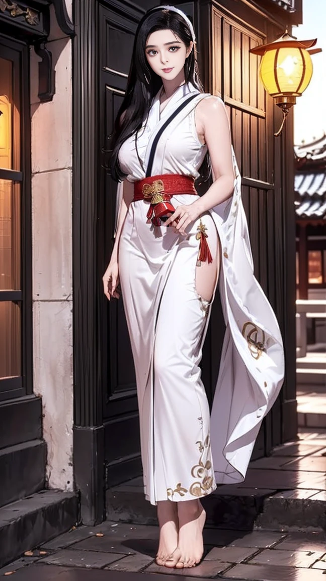 (masterpiece), best quality, expressive eyes, perfect face, HD, Benisato, kunoichi, snakes tattooed, She is a tall and matured woman with a slender curvaceous build with long legs and arms, Although a ninja herself, Benisato has the appearance of a beautiful and seductive geisha, She has porcelain skin and long dark hair tied back in a coif with a hairpin and traditional comb, Benisato is covered in serpent tattoos that come alive when she uses her powers and will usually appear naked during a battle to throw off her male victims, She wears traditional Japanese geisha robes, full body, pants, long sleeves, Vest, sandals, kimono, Hongli, snakes supranatural
