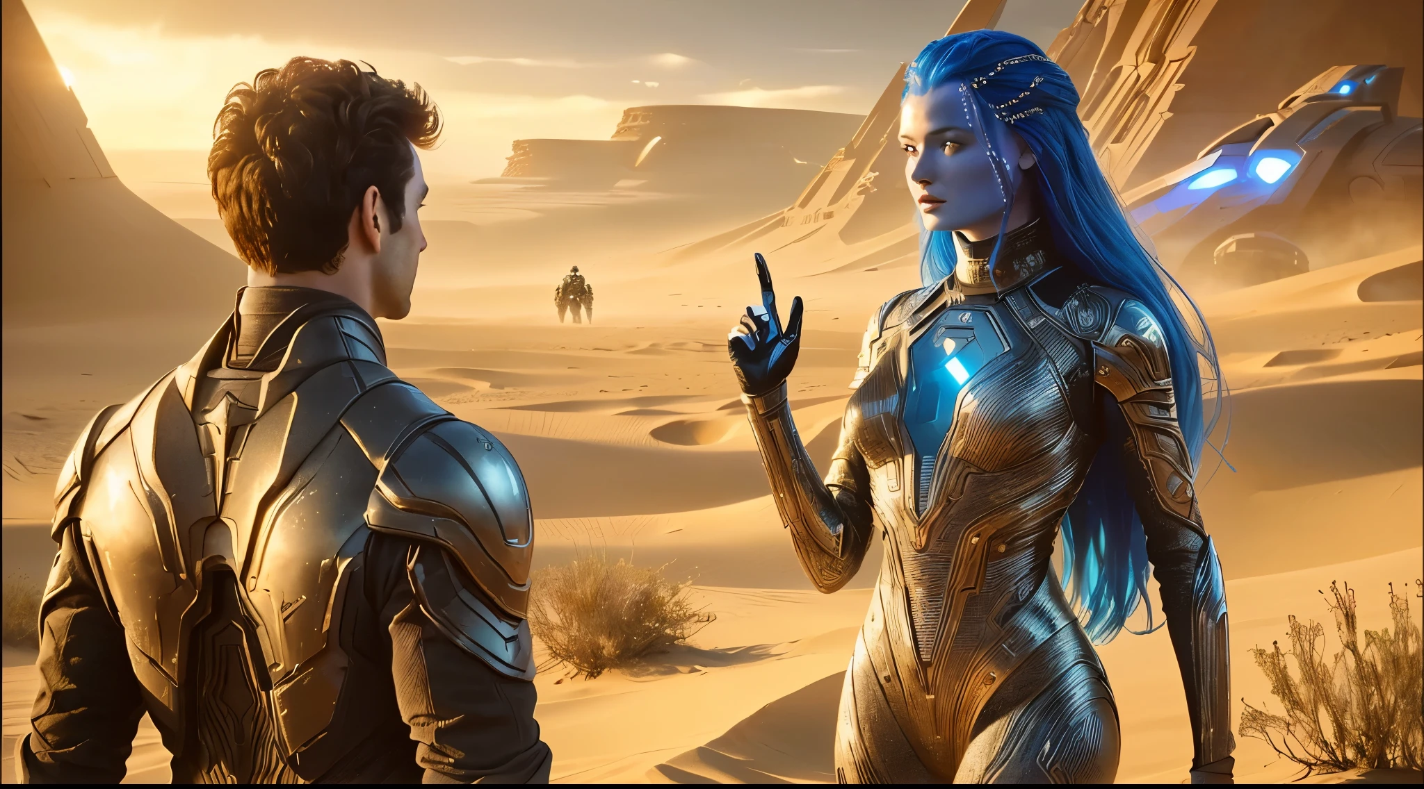 arafed image of a man and a woman in futuristic clothing, scene from dune 2 0 2 1 movie, film still from dune 2020, film still from movie dune-2021, in the 2 0 2 1 movie dune, depicted as a scifi scene, in an arena in dune 2021
