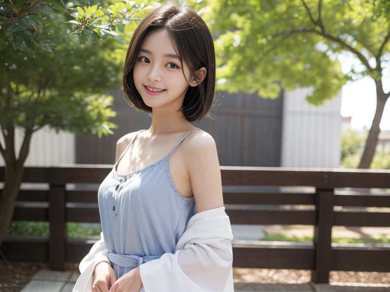 Masterpiece, Best-quality, RAW-photo, Ultra-High-Resolution, Photorealistic, very delicate human skin,
(Anatomically correct, 16-years-old, Realistic Japanese girl, photographer's lover, She truly loves photographer, baby face, cute face, short height, thin waist, big breasts, Slender legs, Large breast, Realistic skin),
((teat, light blue off shoulder nit dress:1.3)),
(maiko, Round face, Black hair, Black eyes, Moist eyes, Shining eyes, Short bob cut, Bangs, Down-slating eyebrows, one little earring, Light blush),
(See photographer, look at viewer, sit on a park bench, legs apart, spread legs:1.3),
(Elegant goddess smile, seduce men),
(Tokyo, Shinbashi, very lively Japanese station square),
Natural lighting, full length