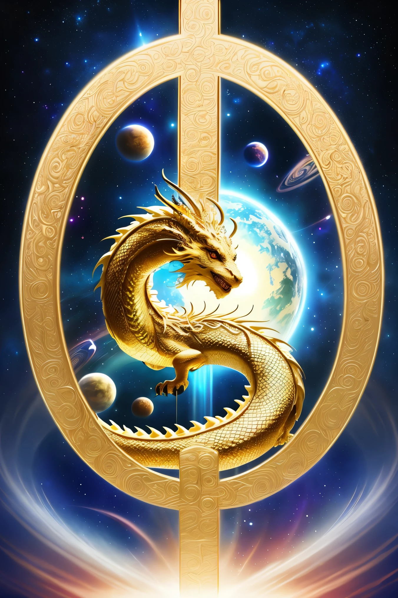 (icon), ((Shining slender Japanese Golden Dragon God ascending to the heaven)),(The tail of the snake)
(The background is a fantastic and beautiful universe), high resolution dragon, rising sun, Big Mt Fuji, sunrise Mt Fuji,
((The earth is placed at the top of the image)).
High image quality, (((Dragon face upward))),
Divine dragon of the Orient.
The lower part of the background is space with beautiful stars.
(The full body of the dragon is 20% the size of the image)
