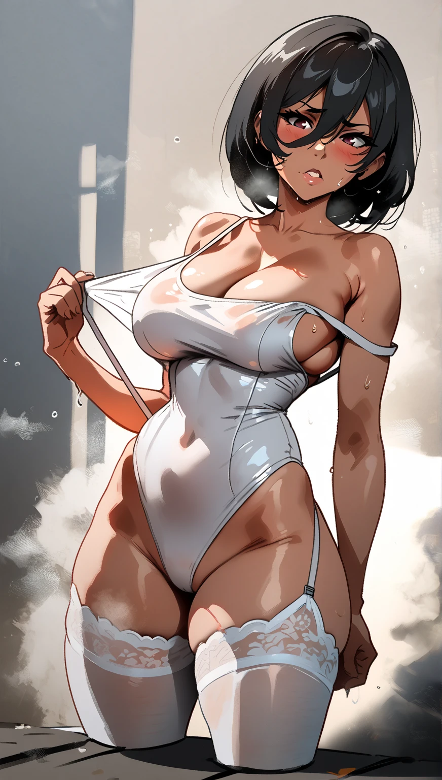 (Perfect body),Best Quality,(8K Portrait),(Official art)、((NSFW))、((Big Big Breasts))、((thick thight))、((big butts))、(long))、(Brown hairs)、((Sweat))、((light blue underwear with white lace))、((:o))、(embarrassed from)、1girl in、atlibrary