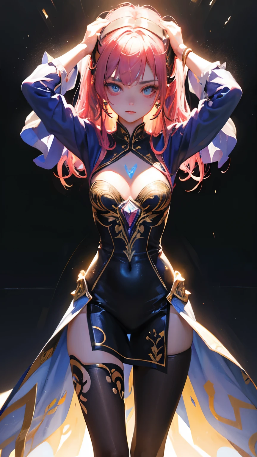 （tmasterpiece，top-quality，best qualityer，offcial art，Beauty and aesthetics：1.2），（1girll），extremy detailed，（s fractal art：1.3），rich colourful，highest details，s the perfect face，The upper part of the body，HDR，（DOA：1.3），，galaxias，（light stre），striking visual effects，（dynamic streaks，Luminous trajectory：1.2），vivd colour，Superskirt，Harnes
