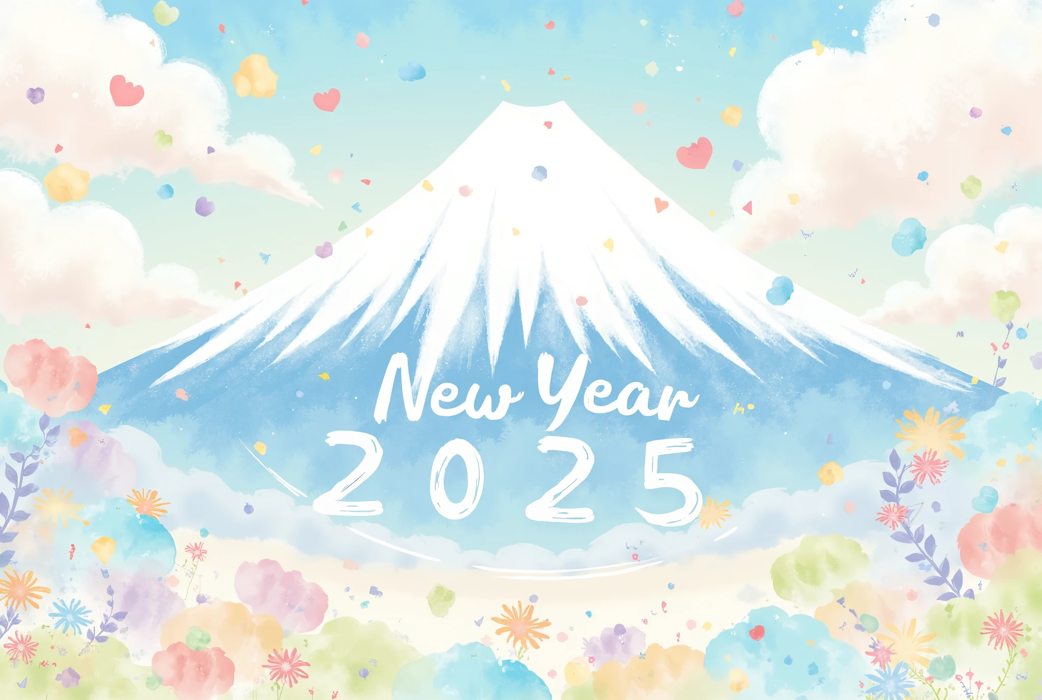 (masterpiece:1.2,EXCEPTIONAL QUALITY   ,Mirror Finish  ,   CINEMATIC EXPERIENCE  ,   best illustration:2.0),   ultra high definition ,   very detailed  ,8k,16k,  wallpaper,(   new year poster :2.0),(watercolor),( cute illustrations :2.0),("NEW YEAR 2025"Write the text of:2.0),( abstract and cute illustrations:2.0),( cute illustrations  of Mt. Fuji:2.0),(  minimalist:2.0),(  simple design  :2.0)