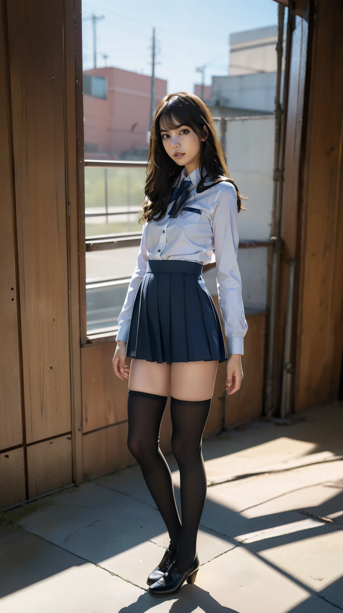 ulzzang-6500-v1.1, (Raw foto:1.2), (Photorealistic:1.4), beautiful detailed woman, very detailed eyes and face, Beautiful detailed eyes, Ridiculous, Unbelievably ridiculous., huge file size, A highly detailed, high resolucion, Very detailed, Best Quality, Masterpiece, Chemomimi, (((Japanese High School Uniform:1.3))), ((miniskirt:1.3)), Illustration, Very detailed, BAPV, integrated, 8K wallpaper, amazing, Fine details, Masterpiece, Best Quality, Highly detailed YTD uniform 8k wallpaper, light on the face, Cinematic lighting, (((1Girl))), 20yo, ((Dynamic Pose))), (camel toes), (((school classroom))) (standing posture), ((Pantyhose)), ((White panties)),