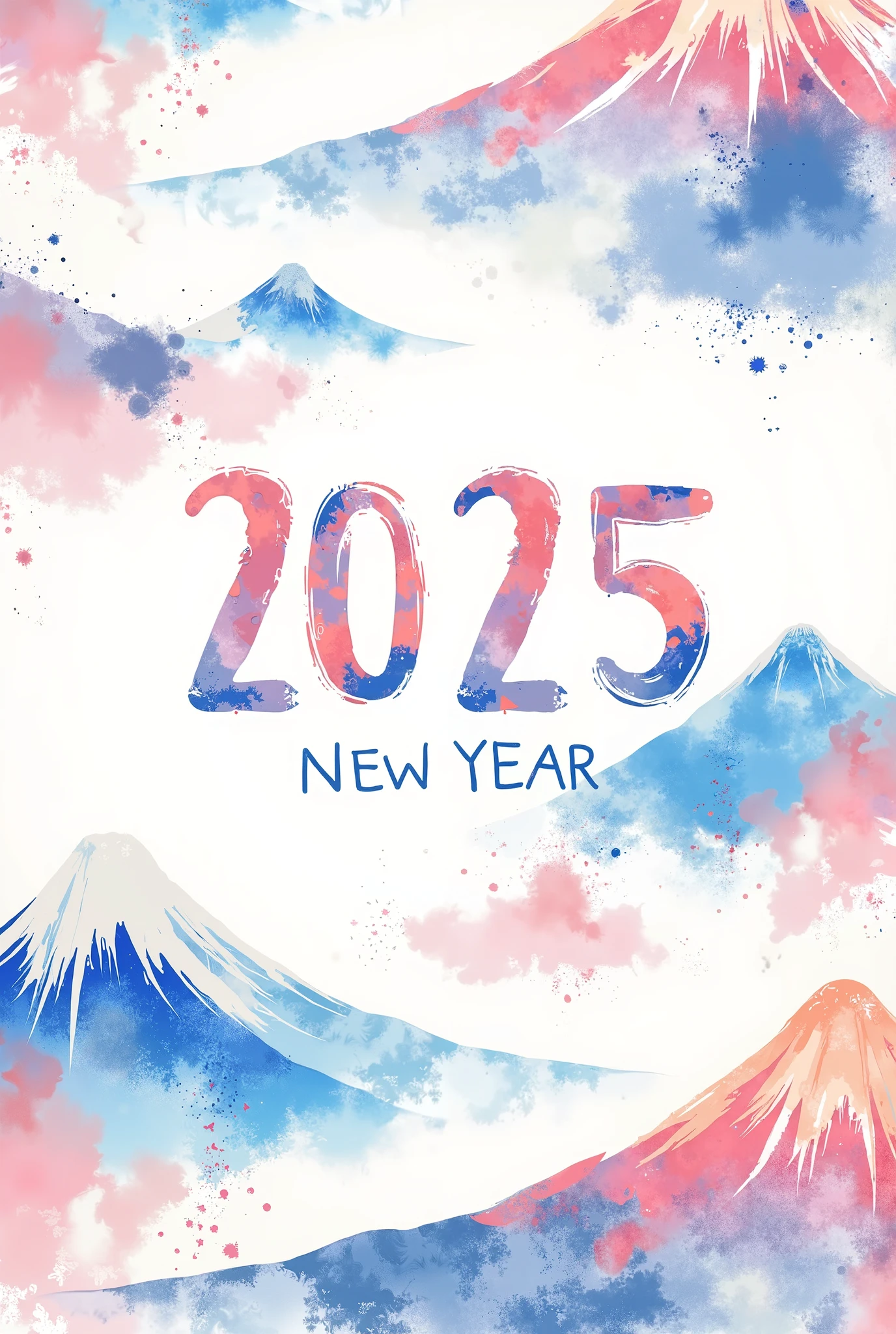 (masterpiece:1.2,EXCEPTIONAL QUALITY  ,Mirror Finish  ,  CINEMATIC EXPERIENCE  ,  best illustration:2.0),  ultra high definition ,  very detailed ,8k,16k, wallpaper,(  new year poster :2.0),(watercolor),( cute illustrations :2.0),("NEW YEAR 2025"Write the text of with a brush:2.0),( abstract and cute illustrations:2.0),( cute illustrations  of Mt. Fuji:2.0),(  minimalist:2.0),(  simple design  :2.0)