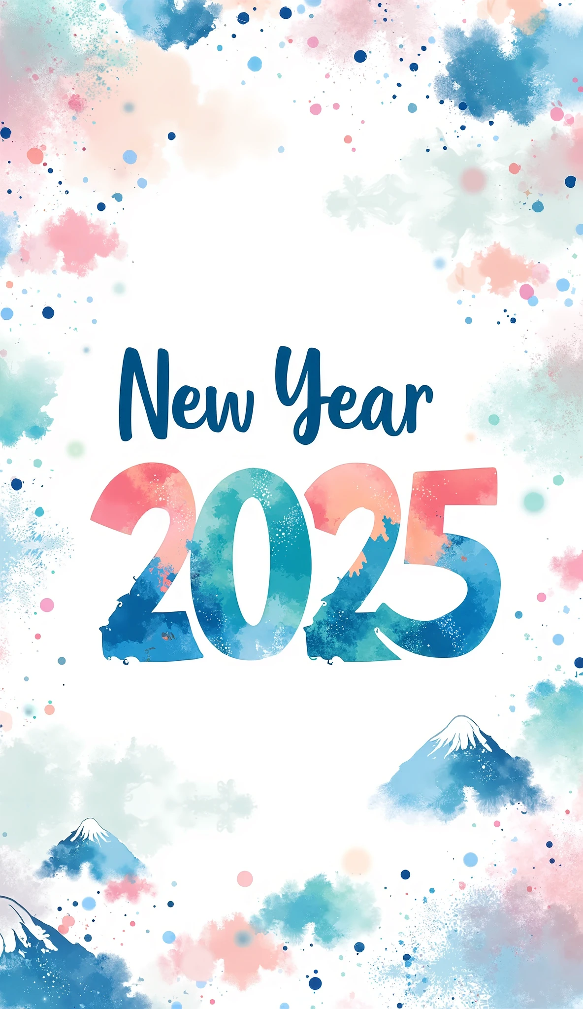 (masterpiece:1.2,EXCEPTIONAL QUALITY  ,Mirror Finish  ,  CINEMATIC EXPERIENCE  ,  best illustration:2.0),  ultra high definition ,  very detailed ,8k,16k, wallpaper,(  new year poster :2.0),(watercolor),( cute illustrations :2.0),("NEW YEAR 2025"Write the text of with a brush:2.0),( abstract and cute illustrations:2.0),( cute illustrations  of Mt. Fuji:2.0),(  minimalist:2.0),(  simple design  :2.0)