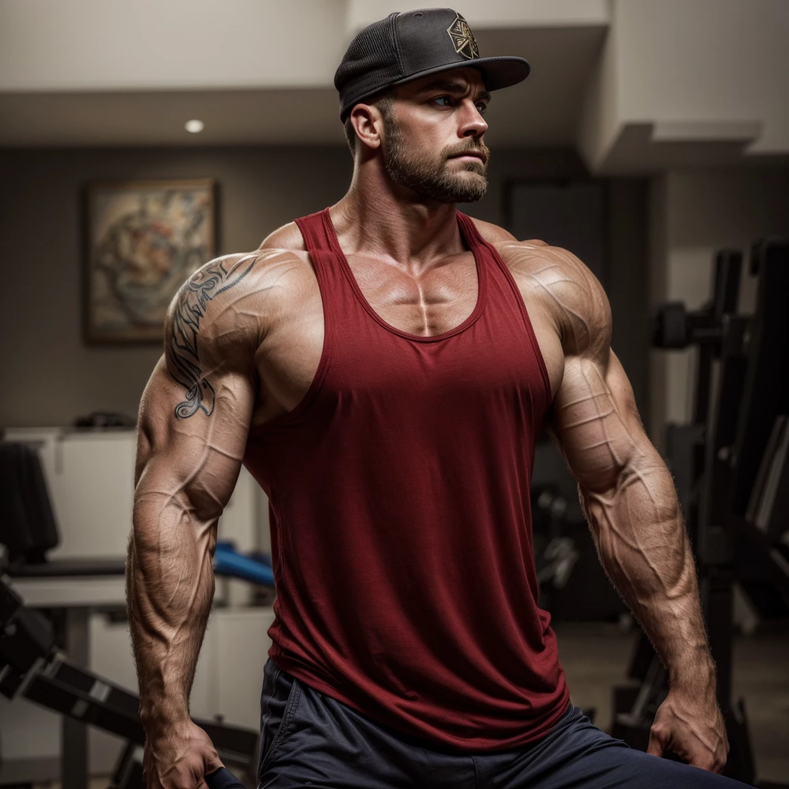A muscular sweating nerd wearing a button up shirt whose buttons have burst off, exposing massive muscular pecs as he lifts dumbbells and tears through the sleeves with his straining biceps and triceps while he stares blankly at a swinging crystal pendulum held by a football jock who's hypnotizing him to become a big dumb football jock linebacker. Hyper muscle. Hyper massive swollen crotch bulge. Giant biceps. Giant triceps. Giant traps. Broad shoulders. Giant pecs. Strong abs. IQ drain. Dumber jock bro. Football.