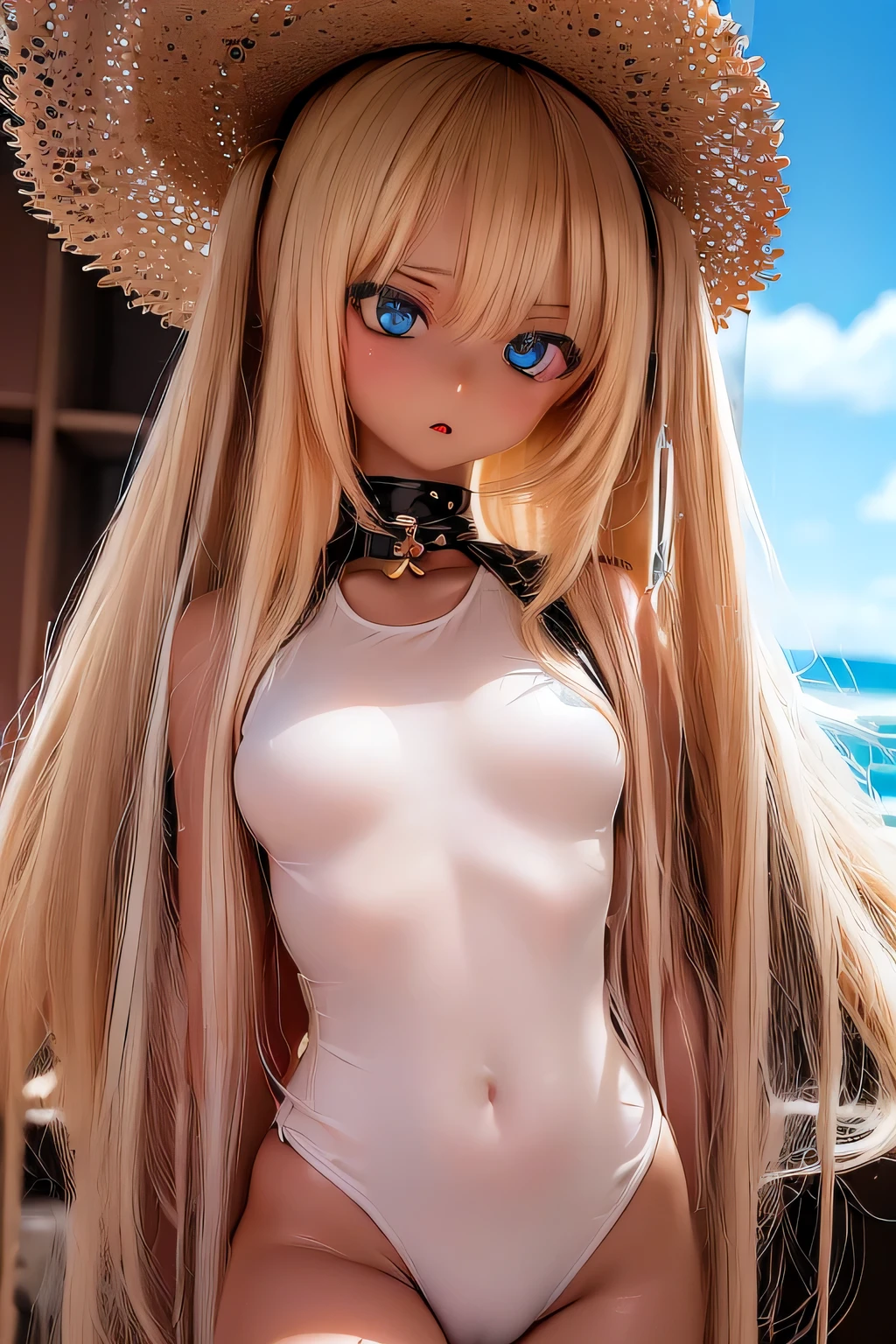 18 year old beautiful girl, ojos grandes, senos grandes, delgada, small, 8k, calidad superior, (Cabeza muy detallada: 1.0), (cara muy detallada: 1.0), (cabello muy DetallaDo: 1.0), Arte oficial muy detallado, Estilo de arte Anime Moe, Arte de anime limpio y detallado, They are smiling, cabello dorado, cabello largo y liso, pecho desnudo
