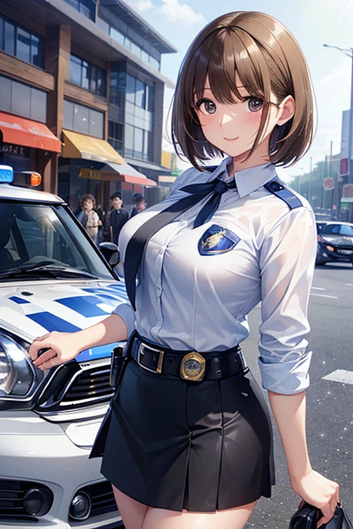 anegasaki nene、 shiny chestnut hair ,  shorthair , ( brown pretty eyes 、 sparkling eyes , Fine grain)、smile、 super detailed eyes、 very detailed face ,  highly detailed eyes ,(masterpiece:1.3), cowboy shot, (Only one woman, Alone)、


((  Top Quality  、mini police car  、traffic management )), ((  miniskirt、police officer、 )), Slender Woman、glass、
