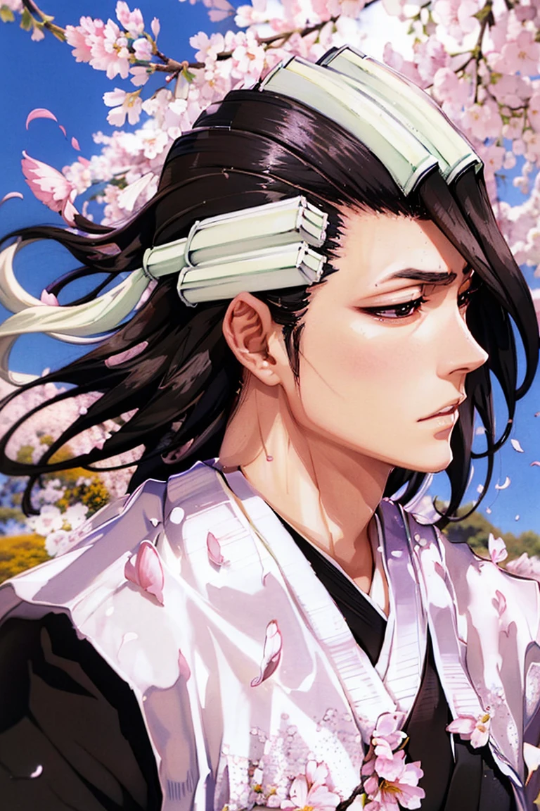 Senbonzakura ,  cherry blossoms fall from above,  profile background ,  dynamic ,  Japanese style, anime style