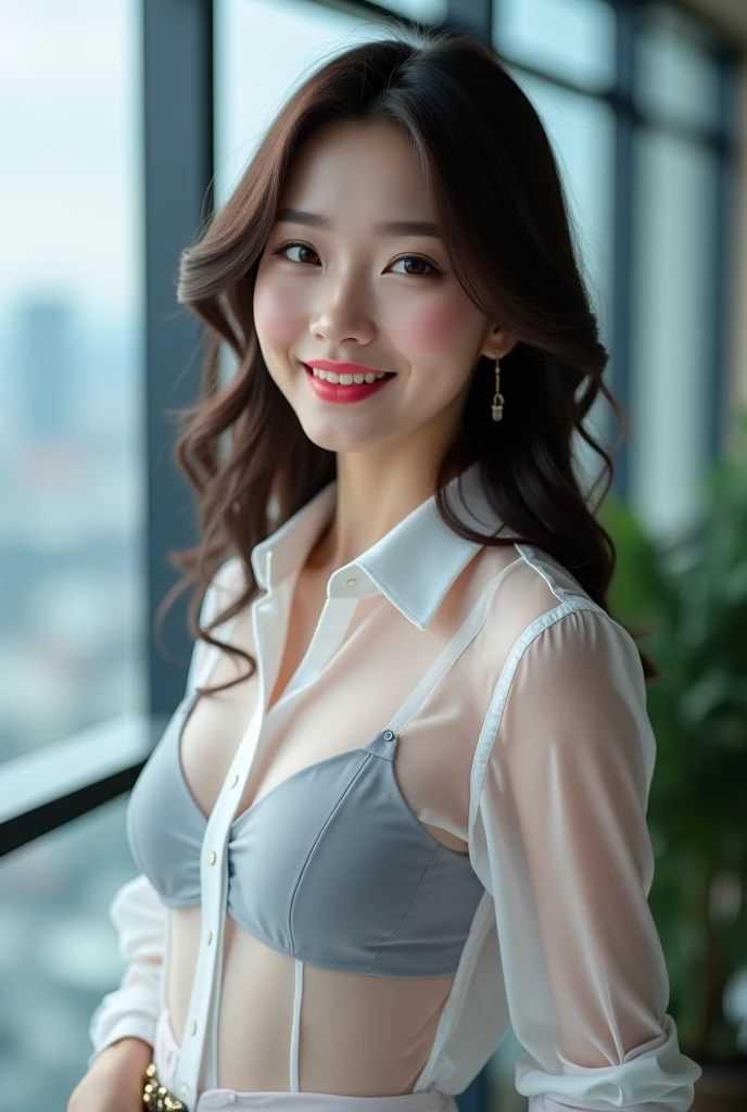 s Office、Lineup PC、Bright office based on white、Laugh、You can see the cleavage well、see -through、Bring your chest together、