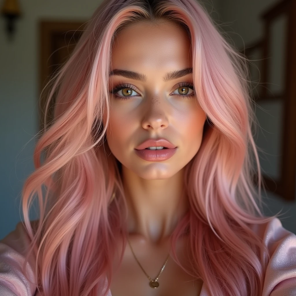 Margot Robbie, aged 20 with long straight blonde hair, shiny textured skin, delicate nude lips, light blue eye color, wearing a black long-sleeved sweater, which has a V-neckline. She is wearing a wide belt with a prominent buckle, which appears to be from a luxury brand. The bottom of the look consists of fitted jeans, which are a light shade, and black thigh-high boots that extend to the thighs. The woman also carries a designer bag, which complements her elegant look. The setting appears to be urban, with a stone floor and buildings in the background.