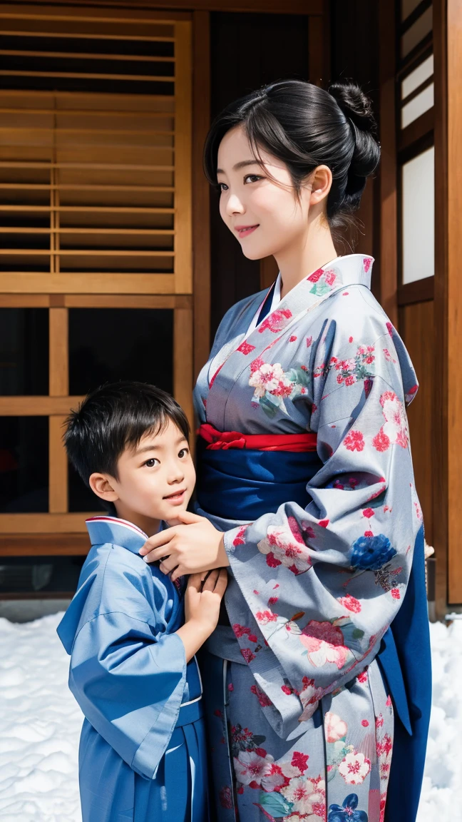 (8K)、(highest quality: 1.2)、(Real)、(Real: 1.37)、Ultra-high resolution、horror film、Dark world、Japan Edo Period、(((Perfect Face)))Japan in the 1700s、In a dimly lit Japanese-style room、An 18-year-old girl in an old kimono embraces a 15-year-old boy.,comfort women