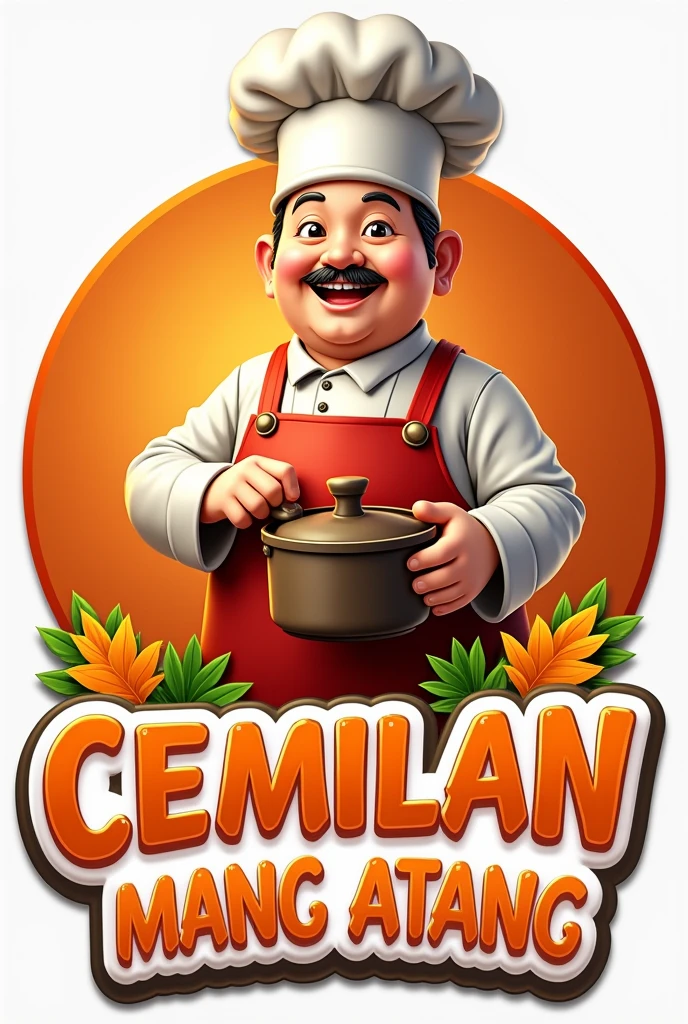 The 3d text logo says "GEPREK" at the bottom, with the mascot of a beautiful Indonesian woman wearing a hijab, wear apron, wearing a chef's hat, hand holding a pan, inside the circle, decorated with rooster and fried chicken.