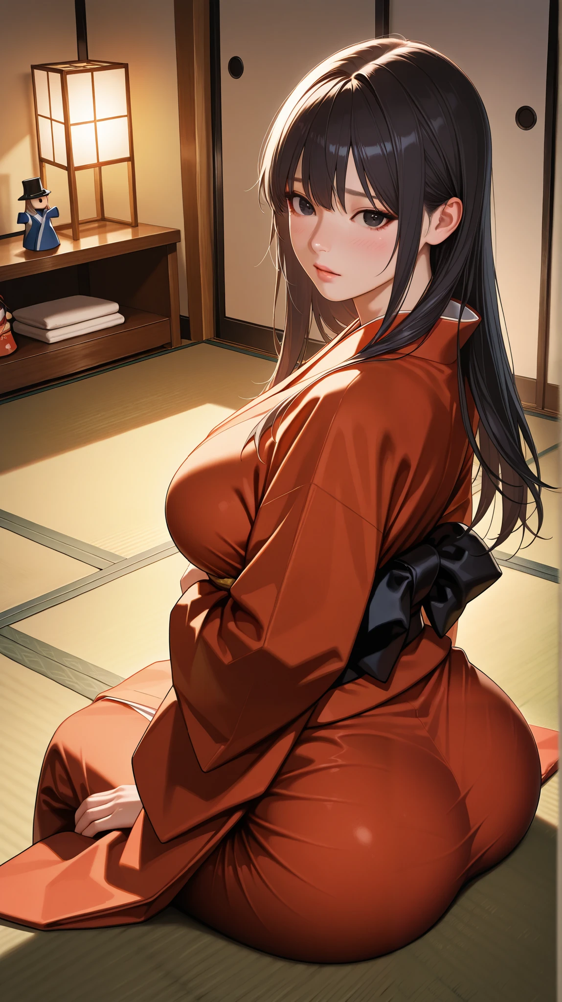 1 ,  from top to bottom from bottom to top, on tatami,  focus on the face,  
BREAK jiyoungyoo, long hair, black hair, black eyes, (puppet:1.2), ( big boobs:0.8),
beautiful eyes,  pretty face,
 kimono, (Stretched CLOTHES), covered ass,
 embarrassed , torelhaful , Half-open lips,
Japanese room, tatami, quarto escuro,  cinematic lighting,
 masterpiece ,  Better quality,  incredible quality ,  very aesthetic , absurdities, newest, (realistic:1.2),  super detailed ,  style, nsfw, explicit