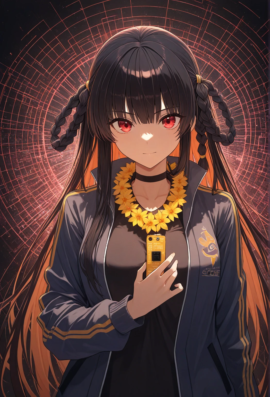 wildflower, 1girl, animal ears, solo, rabbit ears, dress, hat, looking at viewer, white background, black dress, long sleeves, holding, simple background, pocket watch, bangs, traditional media, wide sleeves, hair ornament <lora:wildflower-000008:1>