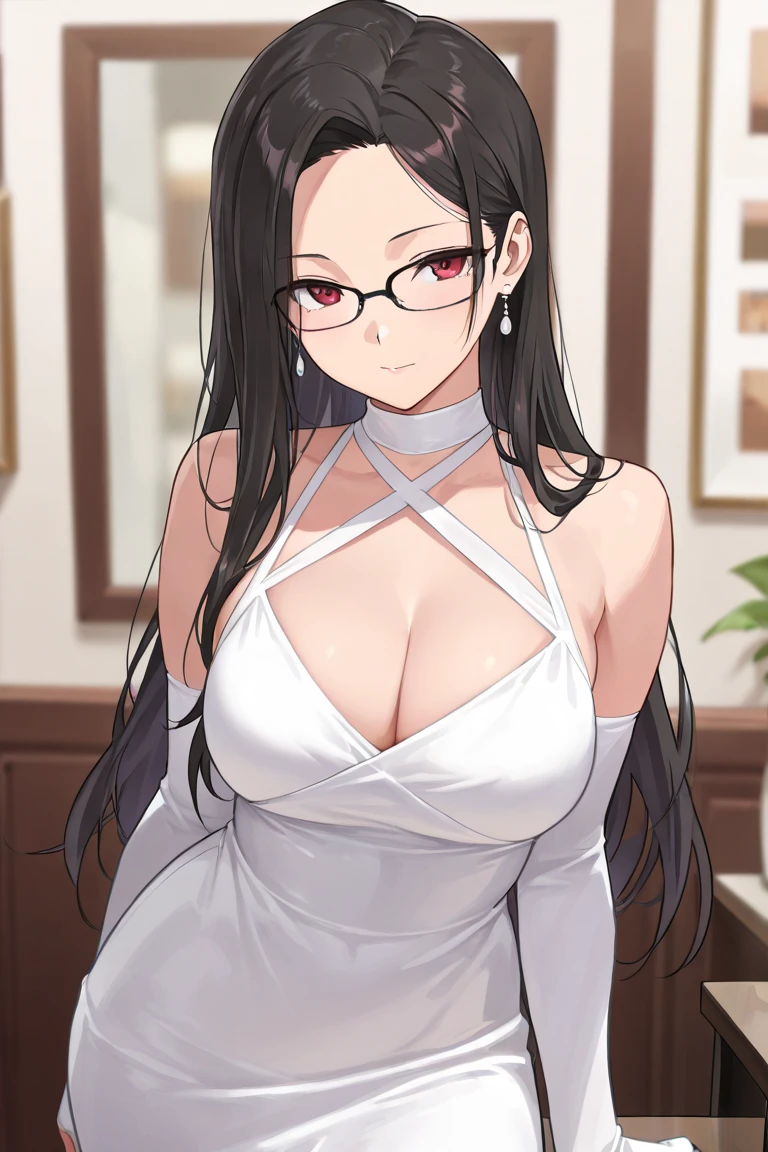 ((best quality)), ((masterpiece)), femboy, dark parted hair, cute red eyes, elegant look, dark glasses,street style dress