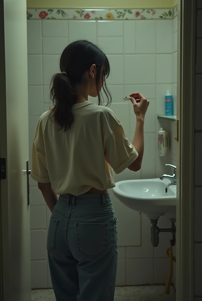 A girl is taking a shower and a guy peeps on her
