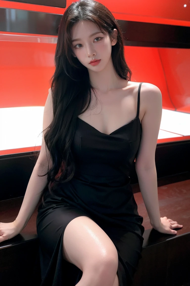 (raw photo:1.2), (photorealistic:1.4),((physically-based rendering)), best quality,masterpiece,best quality,official art, (realistic, photo-realistic:1.4), (high detailed skin:1),
indoors, window, cityscape, night,
1girl,full body,pbx,tiangongjiang,
black hair, long hair, red lipstick, cleavage, large breasts,
jewelry, earrings, necklace, bare shoulders, uniform, pleated skirt,
looking at viewer,sitting,
<lora:Pbx_v2:0.8> <lora:Lora_v10:0.2> <lora:heisi_v10:1>
