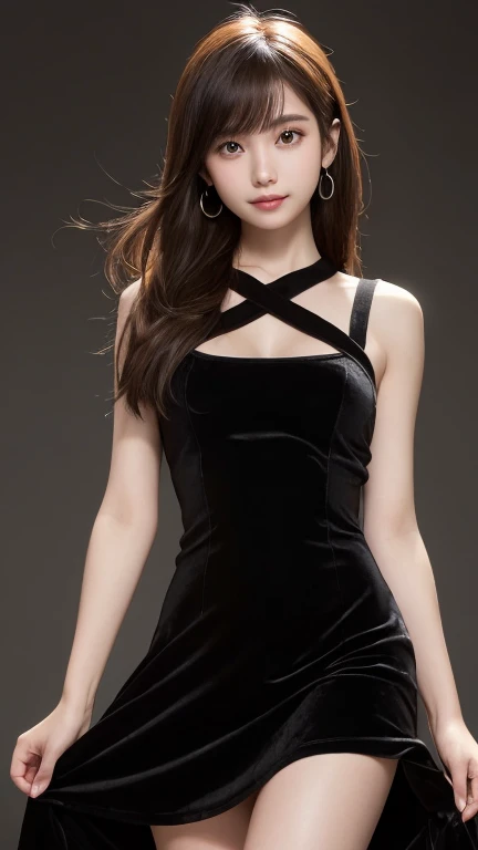 High resolution、high resolution、8k、Real Live Action、(((Tabletop:1.4, Highest quality:1.4)))、Physically Based Rendering, Portraiture, Super beautiful sexy woman, 18-year-old, Small, large eyes, Fine thin eyebrows, Eye highlights, Half-up dark brown hair, Highly detailed face and skin texture, Sharp focus, Clear focus:1.2, Slender beauty:1.4, Slim Abs, Oval Face, Lip gloss, Distinct facial features, A kind smile, Are standing、(((tight black dress)))、Lift the dress yourself, Exposing shoulders, No shoulder strap, No sleeve, No arm covers, ((European cobblestone road at night:1.4)), Warm street lights,(((Beautifully aligned and white teeth)))、Sparkling eyes、Sparkling eyes、Lip glossで輝く唇