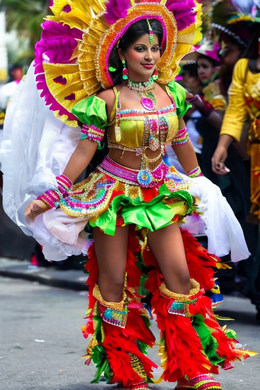 araffes in colorful costumes are dancing in a parade, carnaval de barranquilla, elaborately costumed, wearing inka clothes, carneval, peruvian looking, brazil carnival, bolivian cholitas, festival of rich colors, inca style, danza azteca dancers, elaborate costume, floats carnival, traditional costume, exotic costumes, curiosities carnival, costume